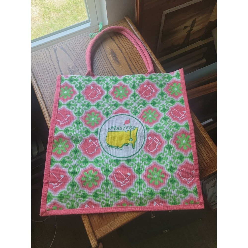 Authentic Augusta National Masters Golf Jute Tote Bag NWOT 18x18x6 Special Pink